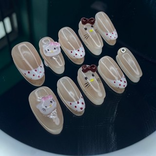  L3003 Nail Box Móng Tay Giả Dáng Nhọn Pha Lê Hoạt Hình Hello Kitty Dễ Thương Hot Trend Hàn Quốc 2025 