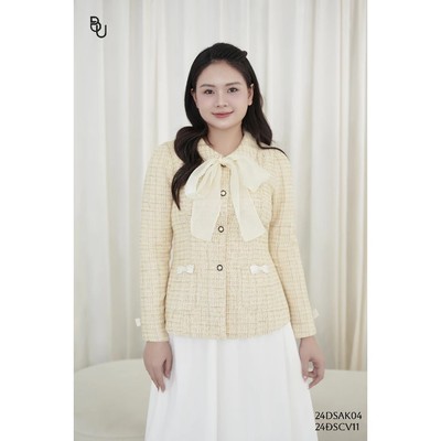 Áo khoác tweed cổ phối nơ BIGSIZE (55kg đến 95kg) – 24DSAK04 - [BU Bigsize]