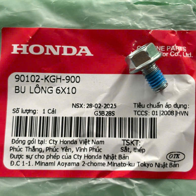 Bulong Honda 6x10 bắt dây heo dầu mã phụ tùng 90102-KGH-900