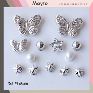  Bộ 13 Sticker Charm 3D chủ đề Sao bạc bling nhựa cứng gắn Dép Sục Cá Sấu MayTo JB-368 