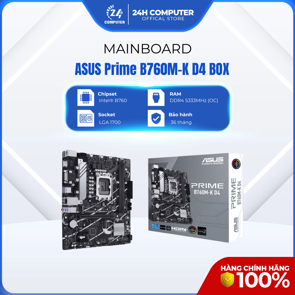Mainboard ASUS PRIME B760M-K D4 New, 24H Computer - Bảo Hành Chính Hãng