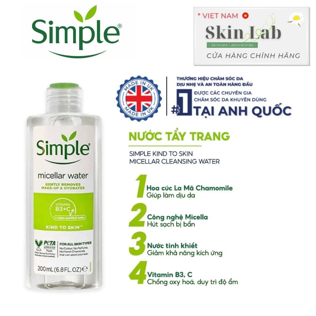 Nước tẩy trang Simple Kind To Kind Micellar Cleansing Water cho da nhạy cảm - Tẩy trang Simple