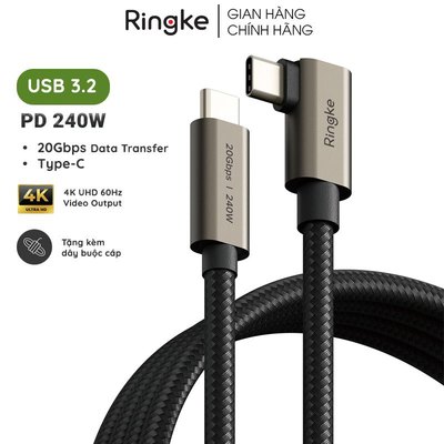 Cáp sạc nhanh 240W RINGKE 90 Degree USB-3.2 Gen 2X2 USB-C Cable