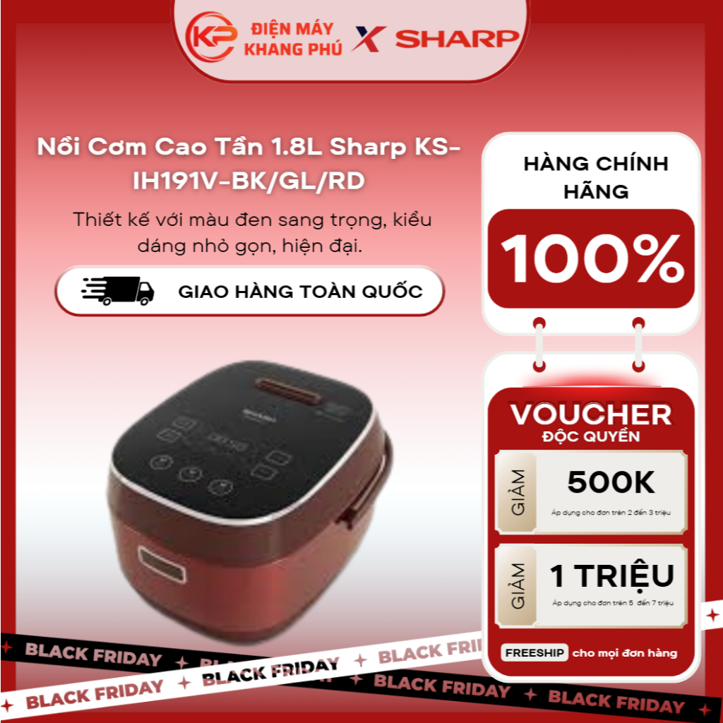 Nồi Cơm Cao Tần 1.8L Sharp KS-IH191V-BK/GL/RD