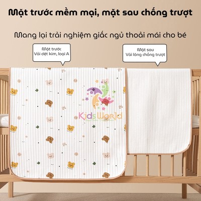 Tấm lót chống thấm chống tràn, Tấm lót thay bỉm cotton nguyên chất KidAndMom 50*70 cm cao cấp cho bé