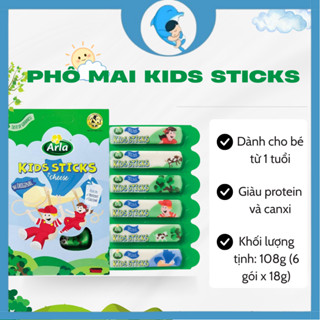 Phô mai que Arla Kids Sticks vị thơm ngon Hộp 6 gói (18g) cung cấp protein, canxi cho trẻ em