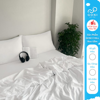 Bộ vỏ chăn mền ga gối GONI CHILL màu Trắng Trơn - Ga drap giường bo chun cao 4-25cm kích thước 1m, 1m2 ,1m4, 1m6,1m8,2m2