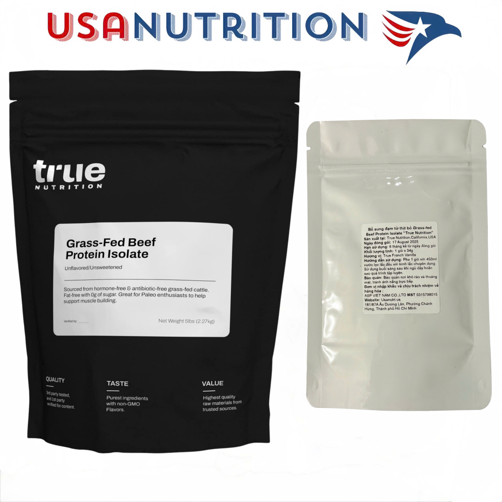 Protein từ thịt bò Grass-fed Beef Protein Isolate "True Nutrition" : gói chiết