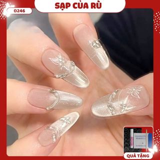  Đ246 Móng tay giả dài nhọn bộ 30 móng charm bướm thủy tinh làm nail nail giả tinh tế nail slays 