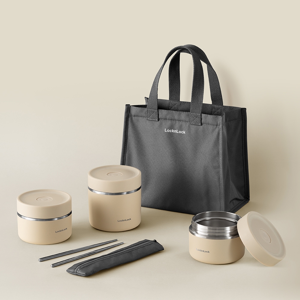 Bộ 3 hộp cơm giữ nhiệt LocknLock Lunch Box LHC8052S01 LHC8052S02 1.1L kèm túi, muỗng đũa - JoyMall | BigBuy360 - bigbuy360.vn