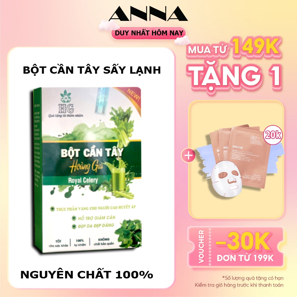  Bột Cần Tây Sấy Lạnh Nguyên Chất Hoàng Gia Detox Thanh Lọc Mát Gan Hỗ Trợ Giảm Mụn  hộp 15 gói  