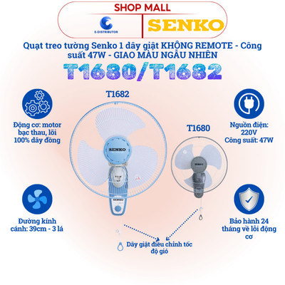 [HỎA TỐC] Quạt treo tường 1 dây Senko T1680/T1682 (Công suất 47W) - Giao màu ngẫu nhiên - Hàng Chính Hãng
