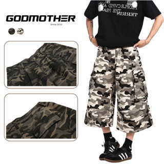  Quần Wide Leg Kaki Camo Túi Hộp GODMOTHER Quần Short Lửng Kaki Unisex Phong Cách Cá Tính Đường Phố 