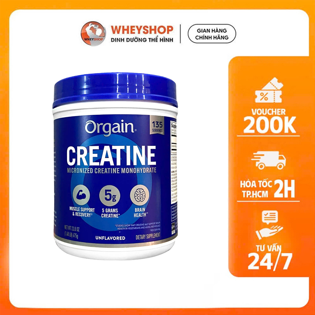 Orgain Creatine Monohydrate Bột Uống Hỗ Trợ Cơ Bắp 675g (135 servings)  WHEY SHOP HCM