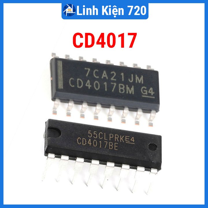 IC đếm thập phân CD4017 chân cắm DIP16 / chân dán SOP16