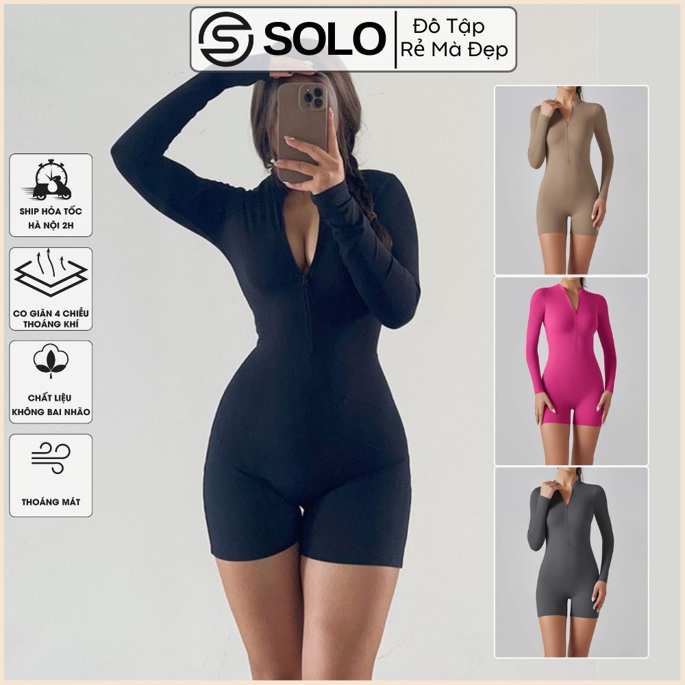 Bộ đồ Jumsuit tập gym yoga pilates thể thao nữ bodysuit khóa kéo chất poly mềm Solo Sportswear 6646