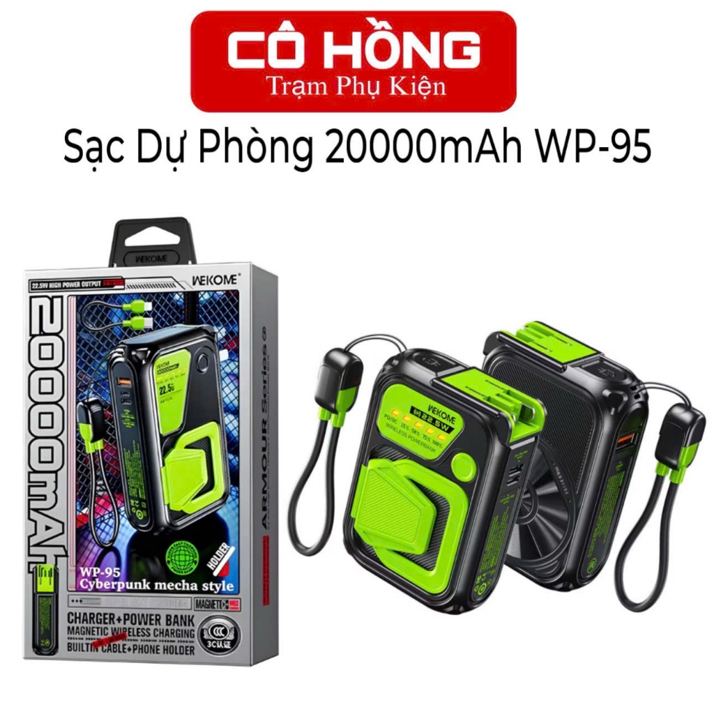 Sạc Dự Phòng WEKOME WP-95 20000mAh 22.5W Sạc Không Dây Từ Tính MagSafe Có Giá Đỡ