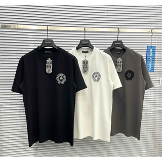  Áo phông nam nữ Premium Cotton Chrome Heart ngực lưng thêu vòng móng ngựa bên trong có chữ uốn cong 