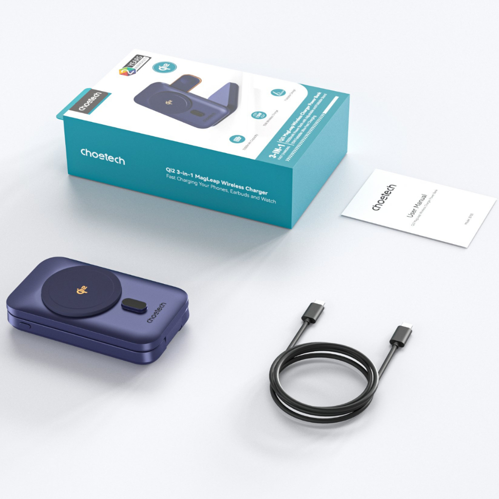 Pin dự phòng kiêm đế sạc không dây Choetech B750 dung lượng 10000mAh chuẩn Qi 2 gấp gọn