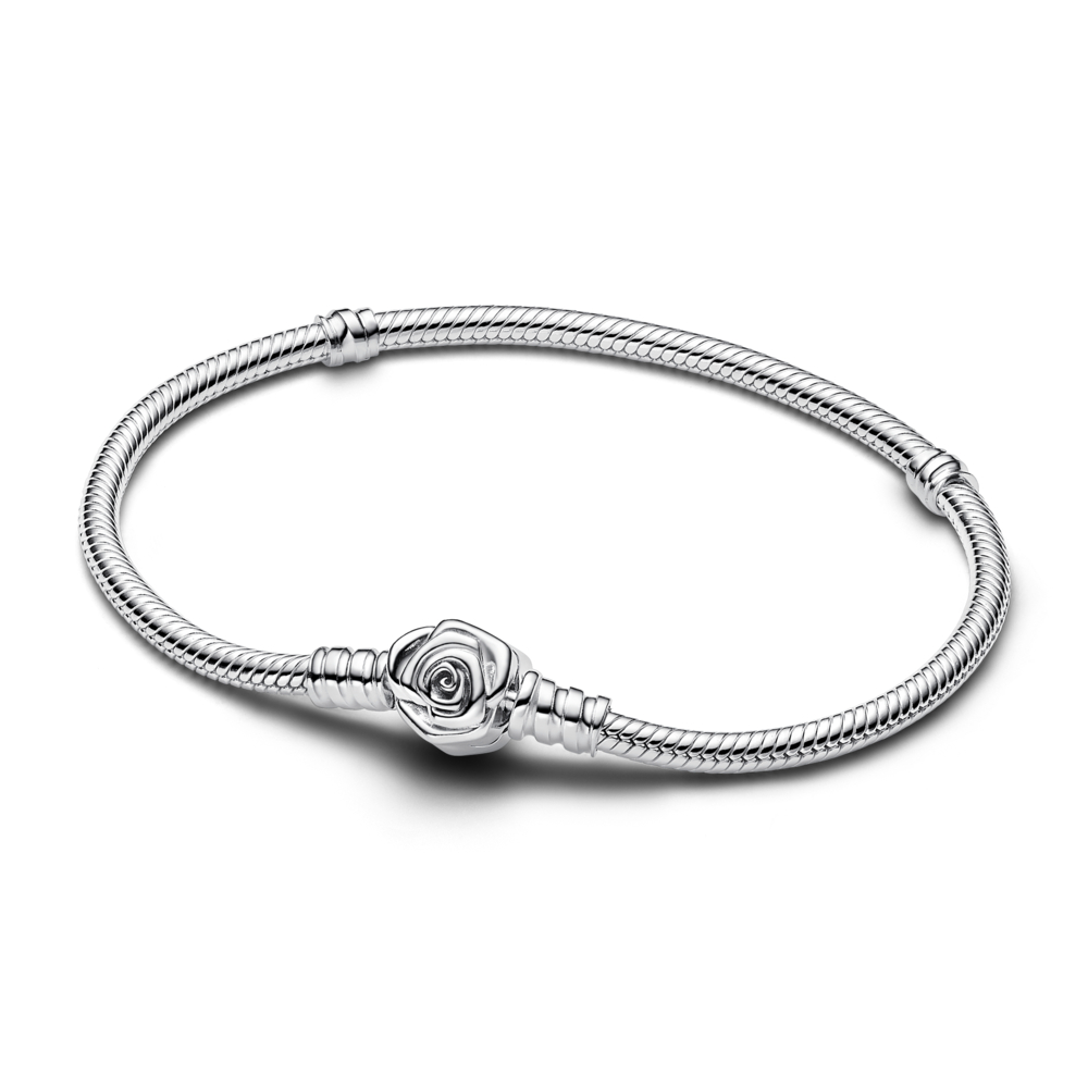 Vòng Bạc Nữ Pandora Moments Khóa Hoa Hồng - Rose in Bloom Clasp Snake Chain Bracelet