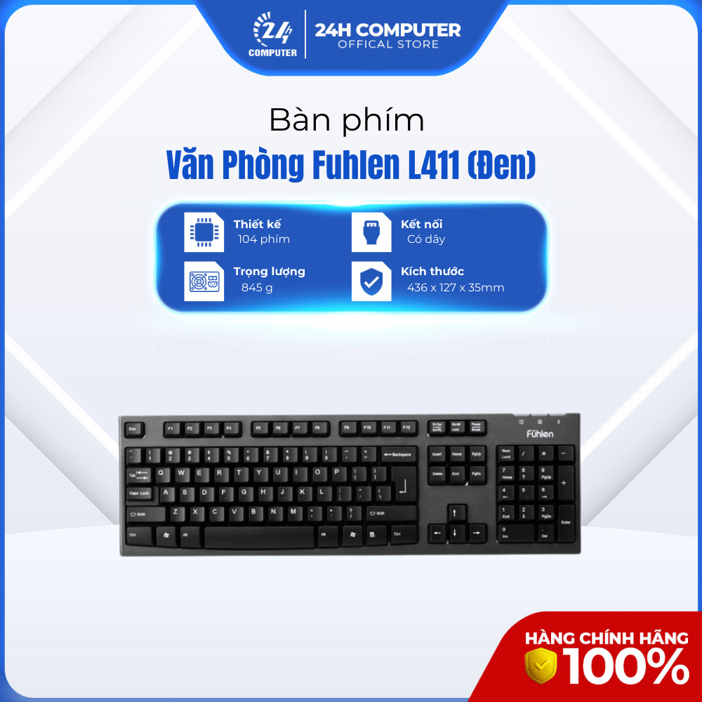 BÀN PHÍM Fulhen L411 ĐEN VĂN PHÒNG, 24H Computer - Bảo hành chính hãng