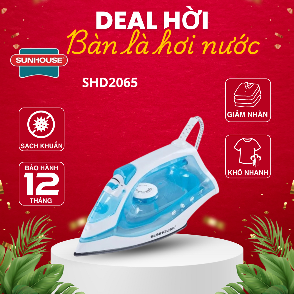 Bàn ủi hơi nước sunhouse SHD2065, công suất 1600w, tự ngắt điện sau 30s không di chuyển