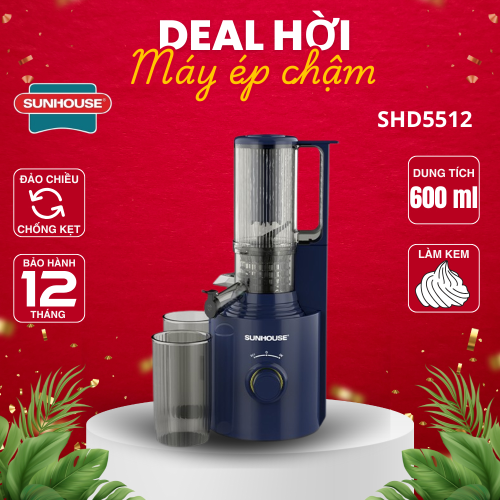 Máy Ép Chậm SUNHOUSE SHD5512, Công Suất 250w - Công Nghệ Lưới Lọc Puremax Hiện Đại Tối Ưu
