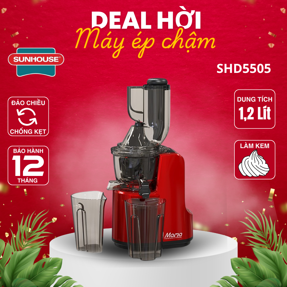 Máy ép chậm Sunhouse SHD5505 | Công suất 240W | Công nghệ lưới lọc PUREMAX | Ép kiệt bã