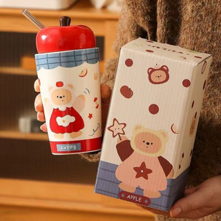  Quà tặng cốc sứ Ly sứ có nắp hình “Con Gấu” 450ml thích hợp làm quà tặng đi kèm ống hút thủy tinh chất lượng cao cấp 