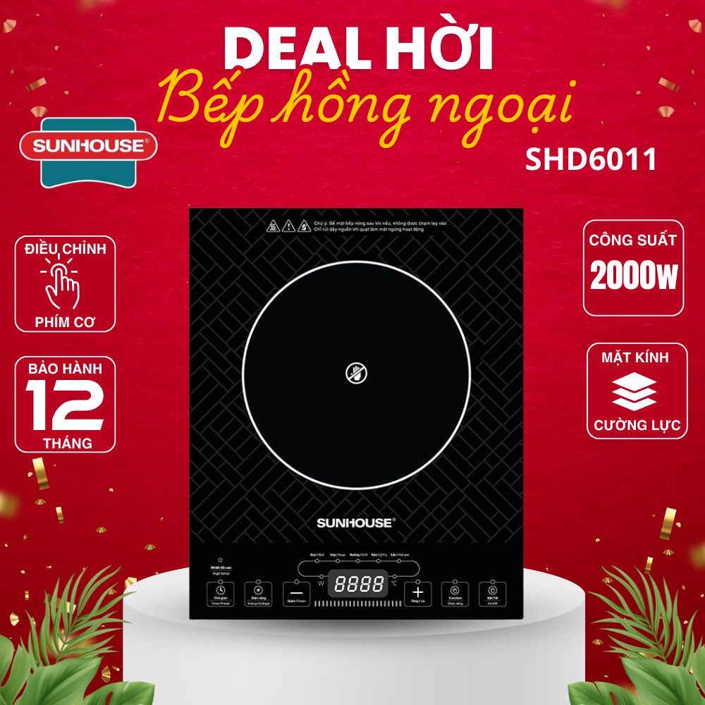Bếp hồng ngoại cơ Sunhouse SHD6011, Công suất 2000W, Điều khiển phím bấm, Bảo hành 12 tháng