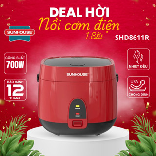Nồi cơm điện sunhouse SHD8611R Công suất 700W Chống dính kép 2 lớp Whitford (USA), an toàn sức khỏe