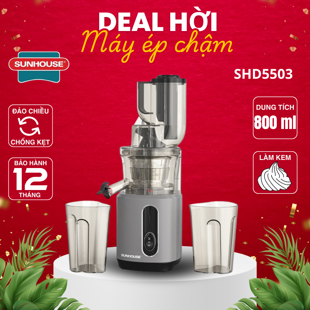 Máy ép chậm SUNHOUSE SHD5503 | Công suất 240W | Công nghệ lưới lọc PUREMAX | Ép kiệt bã