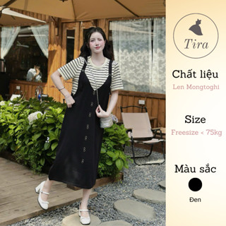 Váy len mongtoghi TIRA MAMA M138 Váy len bầu giả yếm khuy đôi Váy bầu tiểu thư sang chảnh