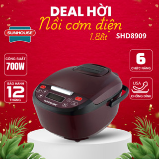 Nồi cơm điện tử 1.8L Sunhouse SHD8909 | Công suất 700W | Ruột nồi 5 lớp, phủ chống dính Whitford