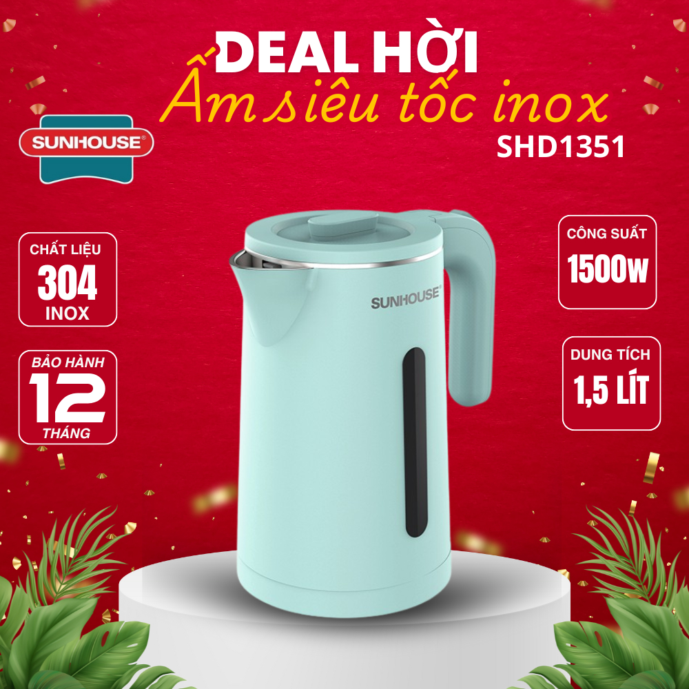 Ấm siêu tốc inox 2 lớp Sunhouse SHD1351 dung tích 1.8 lít