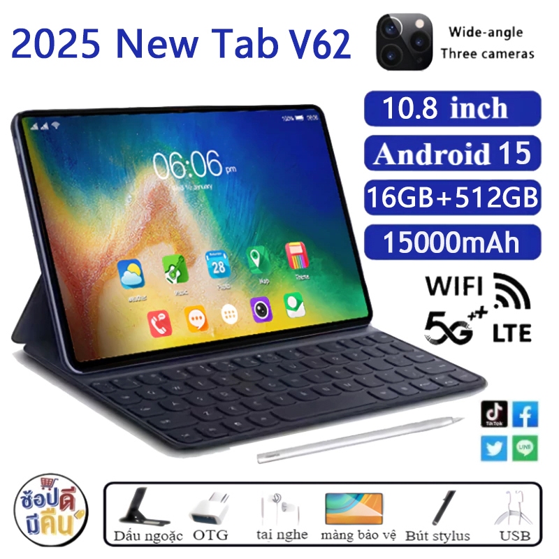 Máy tính bảng  V62 2025 Hiệu năng mạnh, pin trâu15000mAh, màn hình10.8 inch sắc nét 3 camera 48MP Khuyến mãi sốc! 5Gwifi