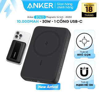 [hoả tốc] Sạc dự phòng Anker từ tính không dây chuẩn Qi Zolo 10.000mAh 7.5W/30W - 1 cổng USB-C- A1684