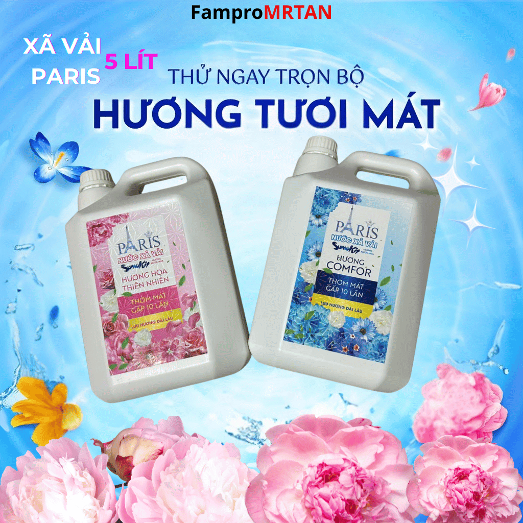 Can 10 lít nước xả vải PARIS SUMOKIT lưu hương 72h làm mềm sợi vải kháng khuẩn khử mùi cơ thể