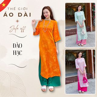  Áo dài nữ Cách Tân Gấm cổ tròn đính cúc họa tiết Đào Hạc sang trọng thời trang mặc Tết 2025 - G06 