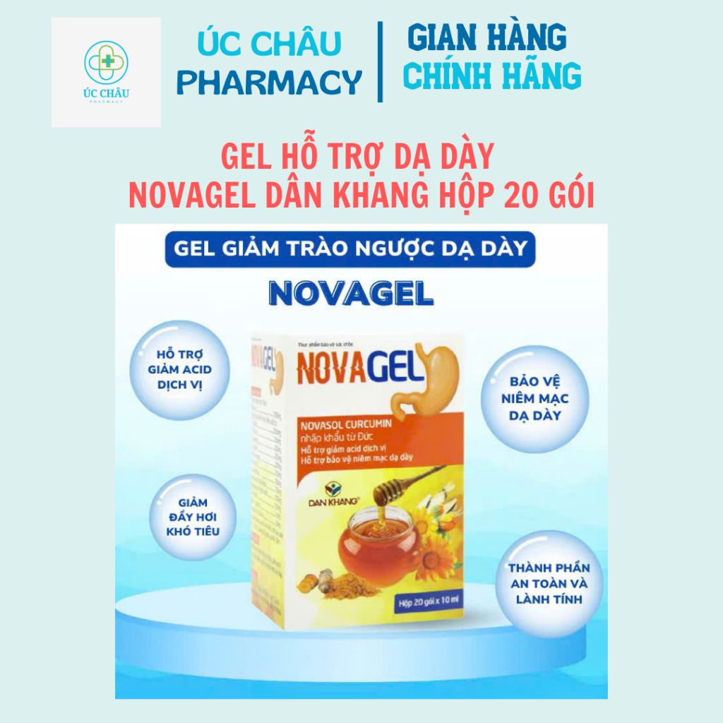 Gel Giảm Trào Ngược Dạ Dày Novagel – Hỗ Trợ Bảo Vệ Niêm Mạc, Giúp Giảm Đầy Hơi Khó Tiêu - Hộp 20 Gói