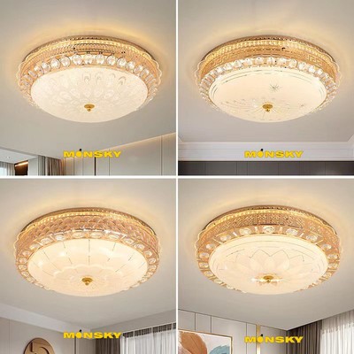 Đèn ốp trần MONSKY MACARON 50cm pha lê + Mika tán quang trang trí bóng 3 chế độ màu ánh sáng