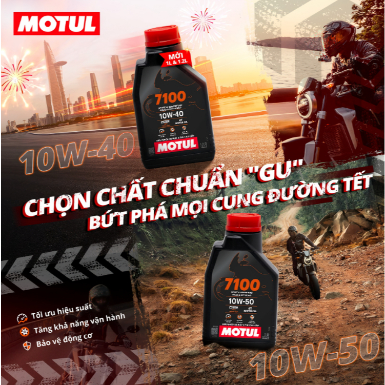Dầu nhớt Motul 7100 4T 10W-50 – Lựa chọn hoàn hảo cho xe côn tay, phượt đường dài