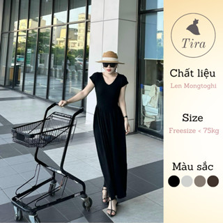 Váy len bầu cổ tim TIRA MAMA V1565 Váy len tay hến dáng xòe sang chảnh dành cho các nàng đi chơi