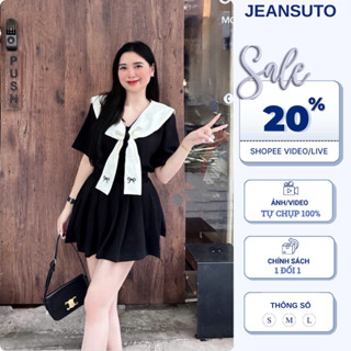 Set váy nữ áo thủy thủ dáng suông thêu nơ xinh mix chân váy ngắn xếp ly chất cotton lạnh HCOM2624