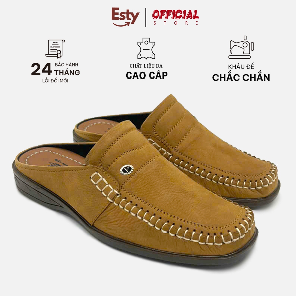 Giày Sabo Nam Da Bò ESTY_G0214,Giày Sục Trung Niên Đế Khâu Chắc Chắn,Êm Châm – Bảo Hành 24 Tháng