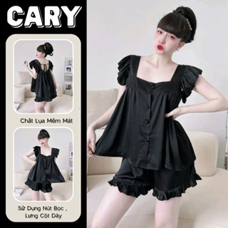 Bộ đồ ngủ nữ mặc nhà set 2 dây tay cánh tiên quần đùi phối bèo chất lụa latin siêu mát thiết kế cổ vuông siêu xinh CARY