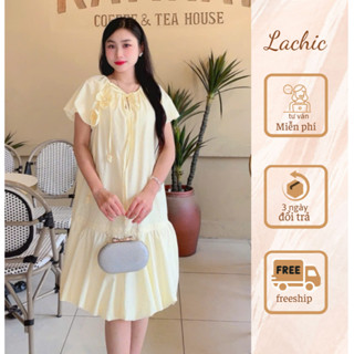  Váy bầu dáng suông thô lụa cao cấp form rộng dễ thương kèm hoa nơ.Thiết kế Lacchi V91 