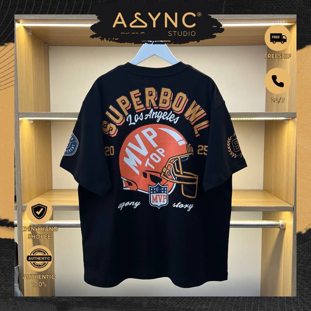 (Auth) Áo Thun Agony Story Los Angeles Supperbowl MVP TOP Big Logo 2025 Màu Đen - Async Studio
