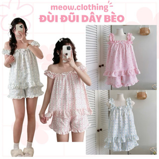 Đồ Ngủ Nữ, Bộ Mặc Nhà 2 Dây Bèo Đũi Hàn Freesize Dưới 55kg