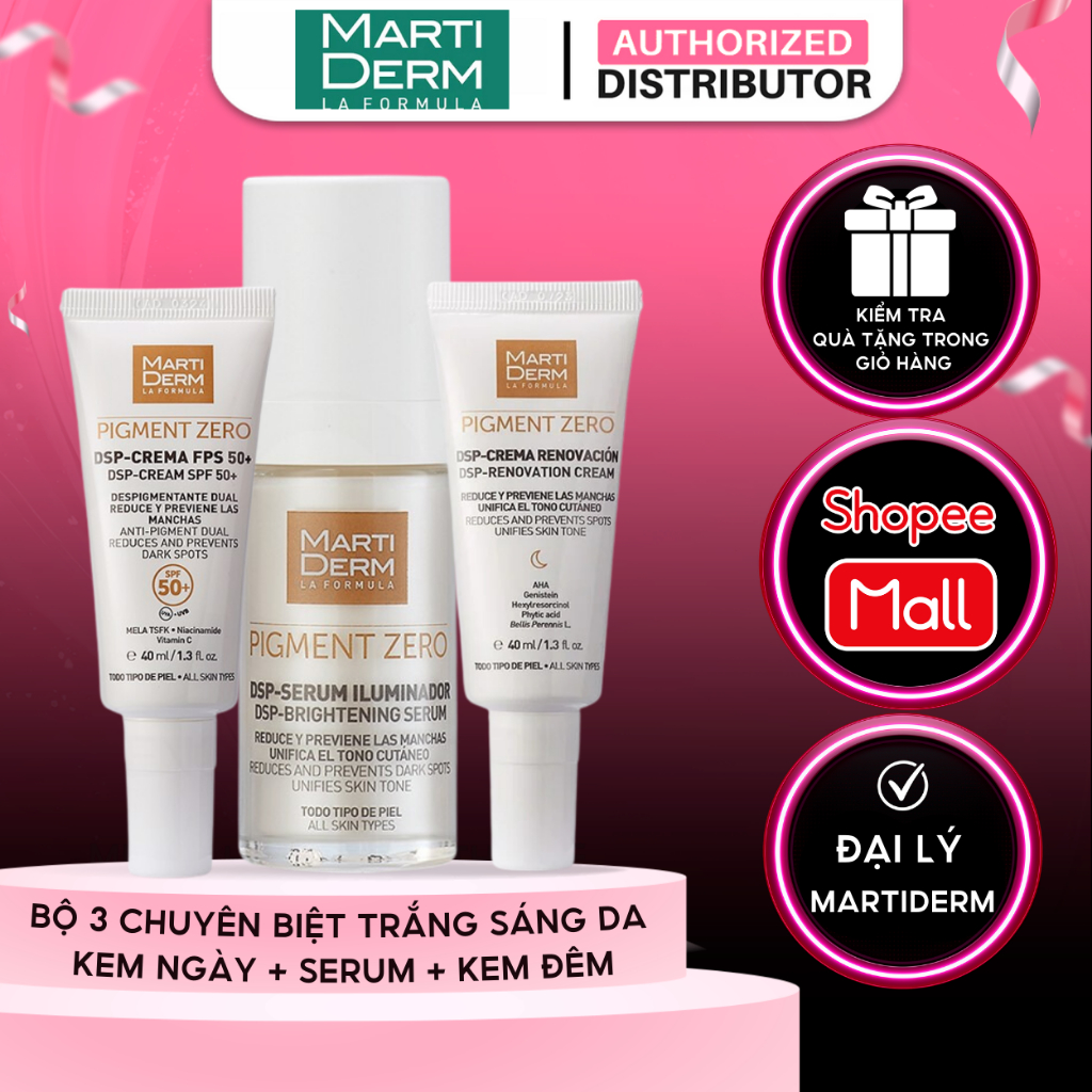 Bộ Sản Phẩm Làm Sáng & Mờ Đốm Sắc Tố - MartiDerm Pigment Zero DSP SPF50/DSP Renovation/DSP Illuminat